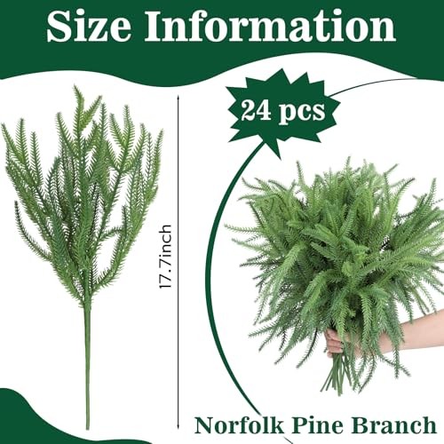 Christmas Norfolk Pine Stems, 18″ Real Touch Artificial Evergreen 24 PCS