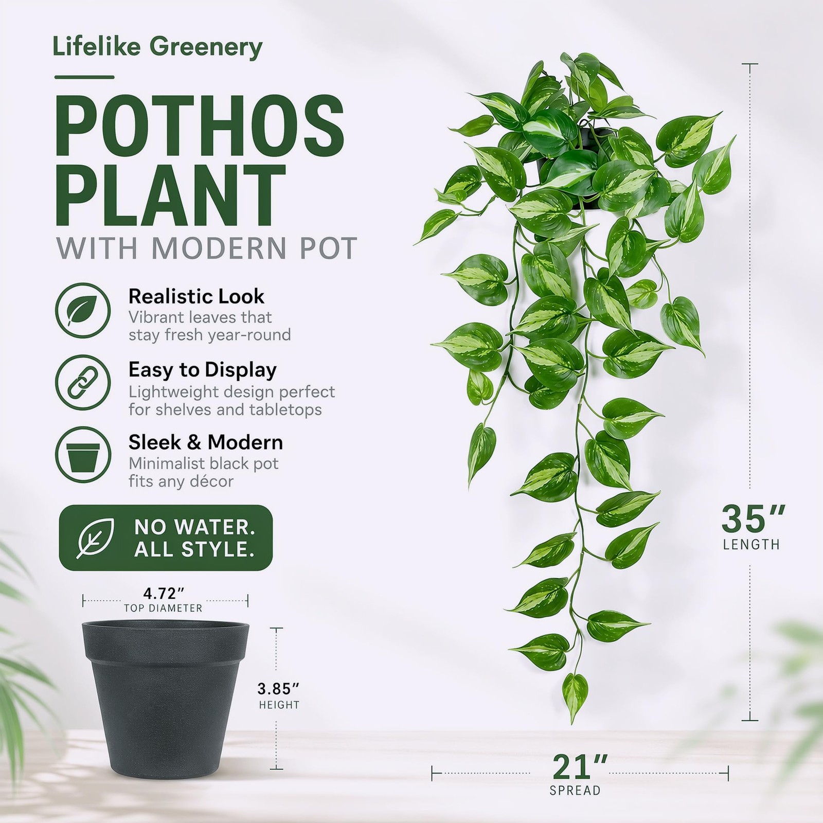 Fake Pothos Hanging Plants Artificial Ivy Vines with Pots – Realistic Indoor …