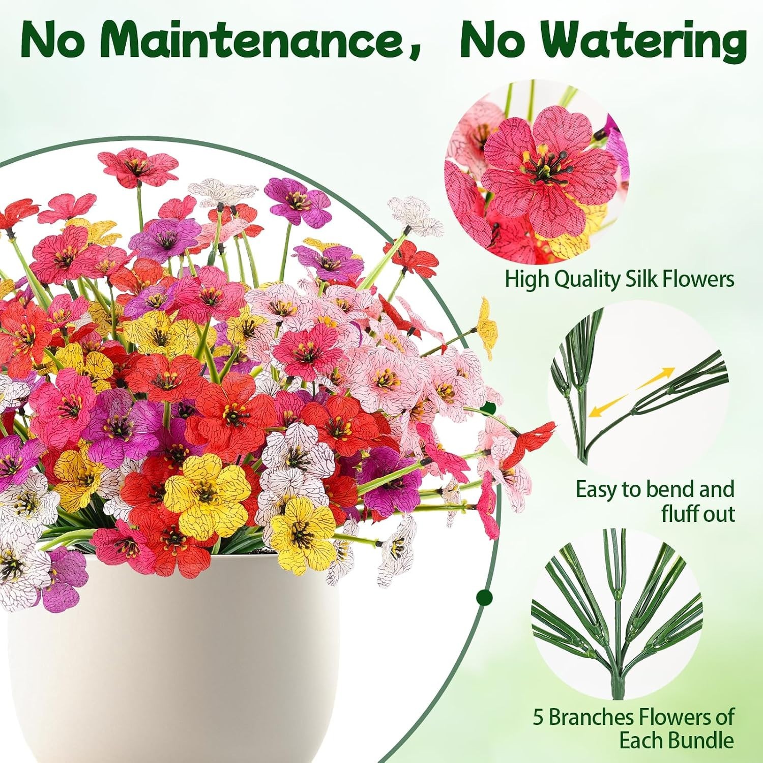 Maintenance-Free Faux Plants – 6 Bundles with Bendable Stems for Any Occasion