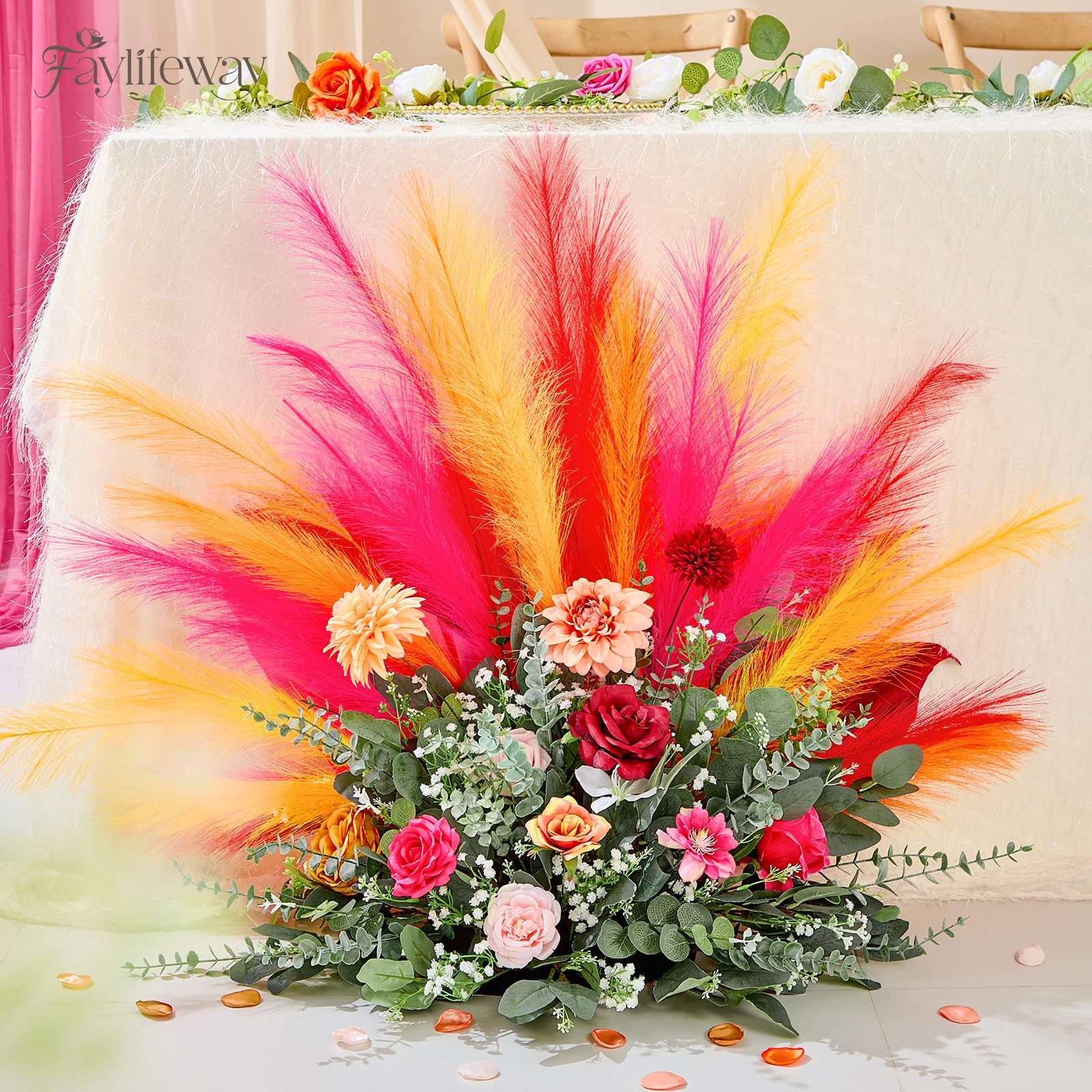 50 PCS Red Pampas Grass, 17in Pampas Grass Decor, Artificial Pompas Wall Deco…
