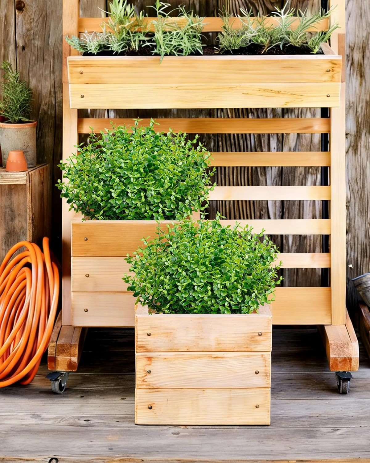 20 Bundles Artificial Greenery Boxwood Stems Outdoor UV Resistant, Fake Plastic