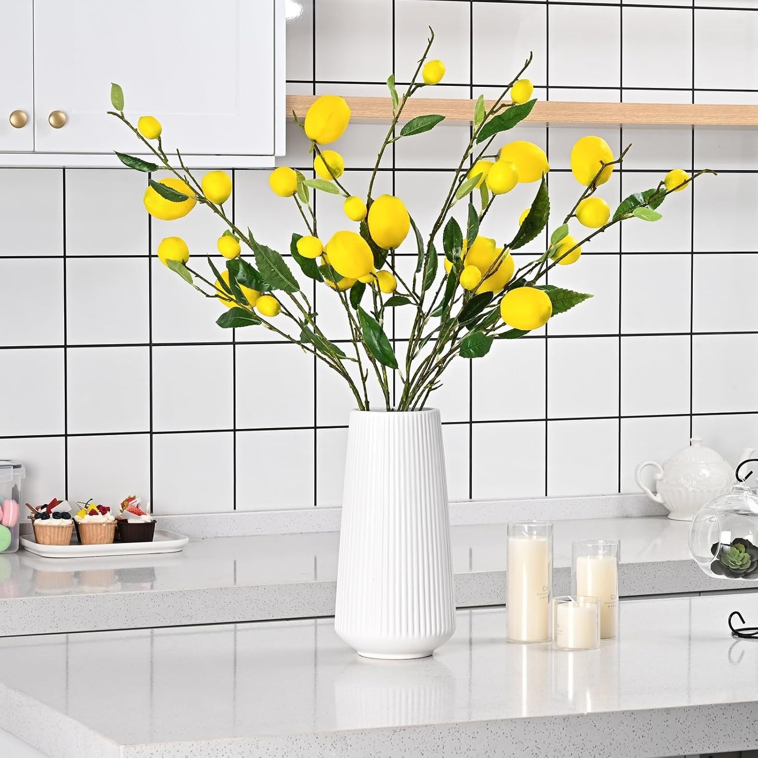 Versatile 2 Pack Artificial Lemon Branches – Ideal for Home and Outdoor Spaces