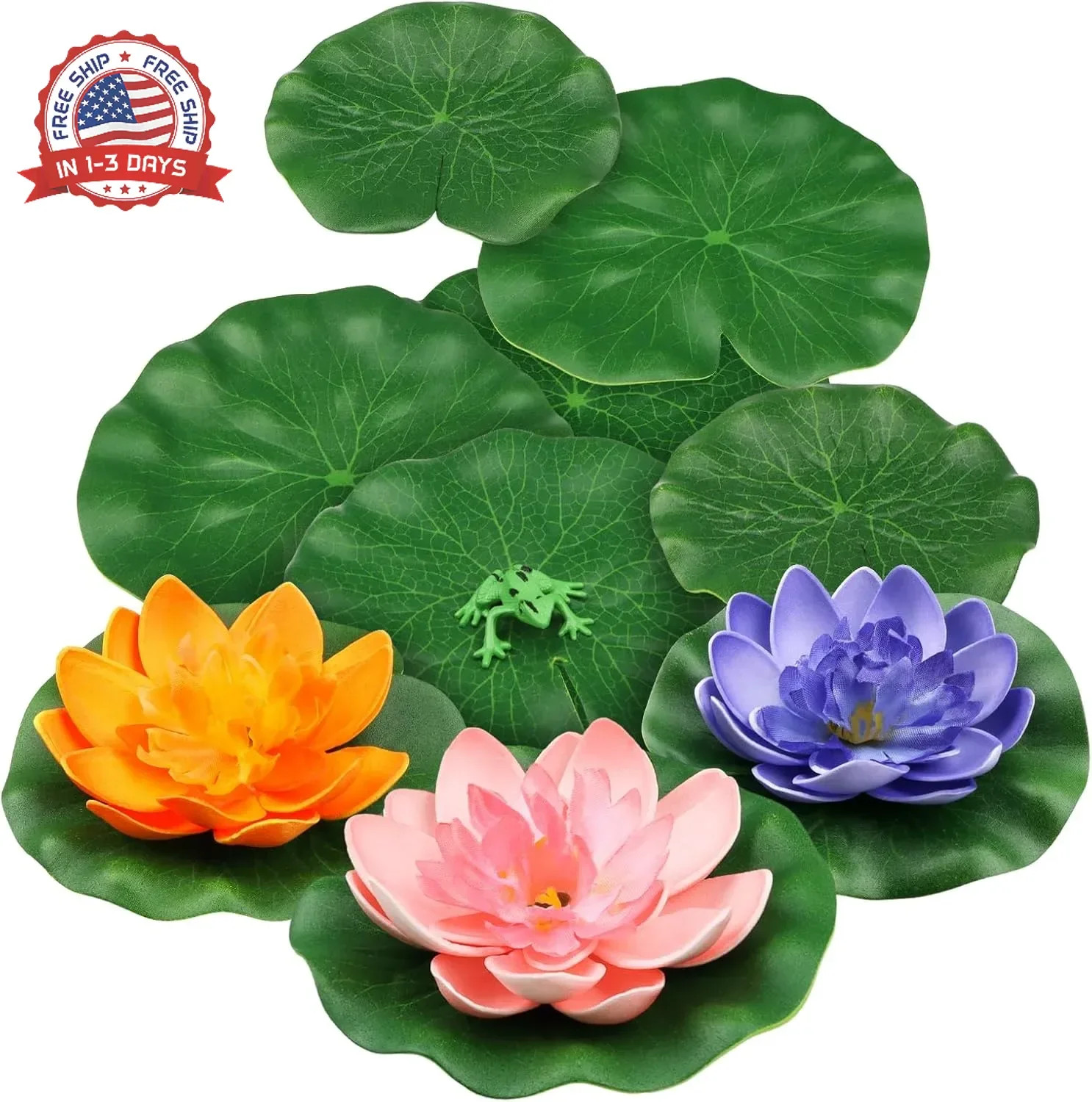 10pcs Artificial Lotus Flowers Frog Lily Pads Foam Leaves for Pond Decoration