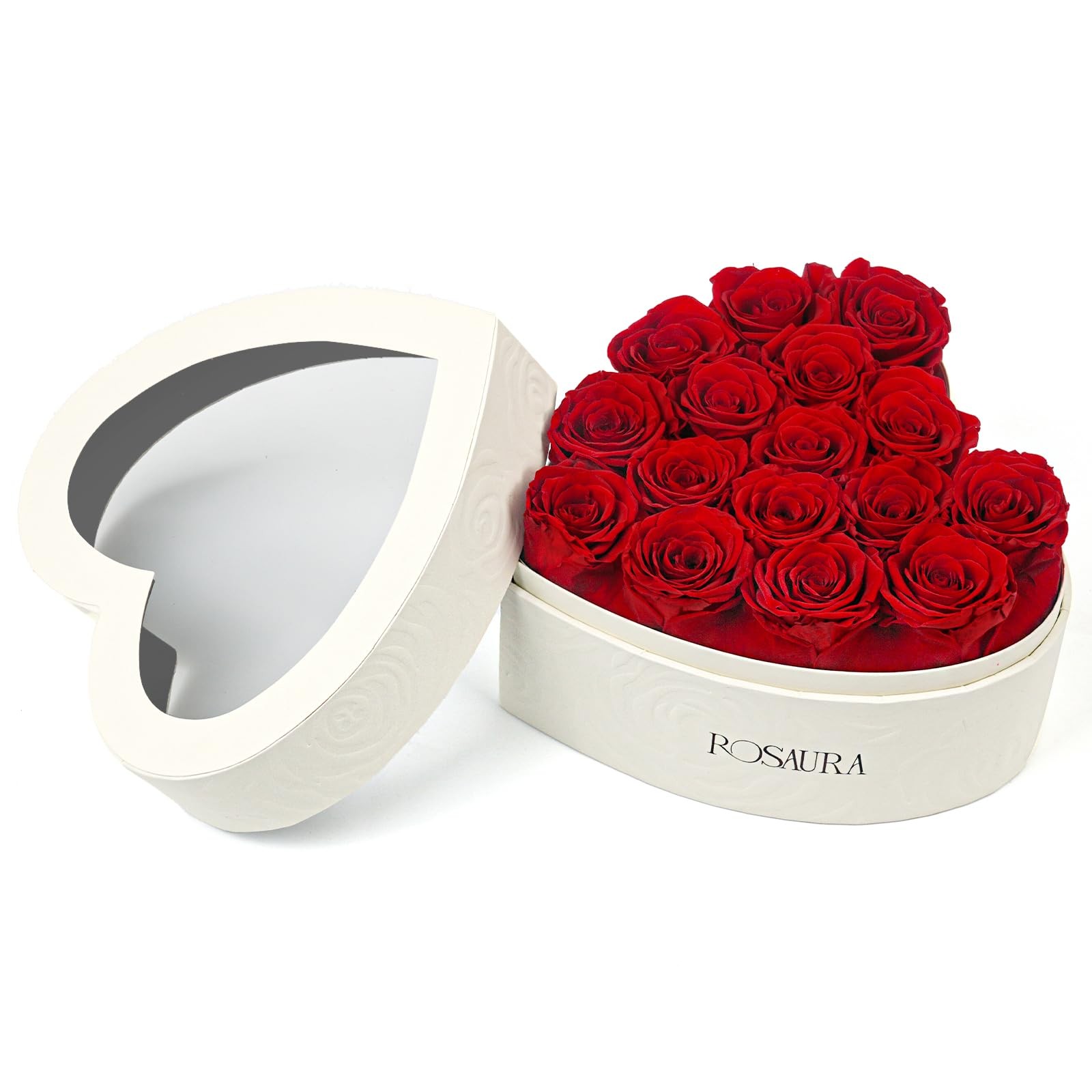 16 PCS Heart Shaped Preserved Red Roses Gift Box Real Forever Flowers Decor