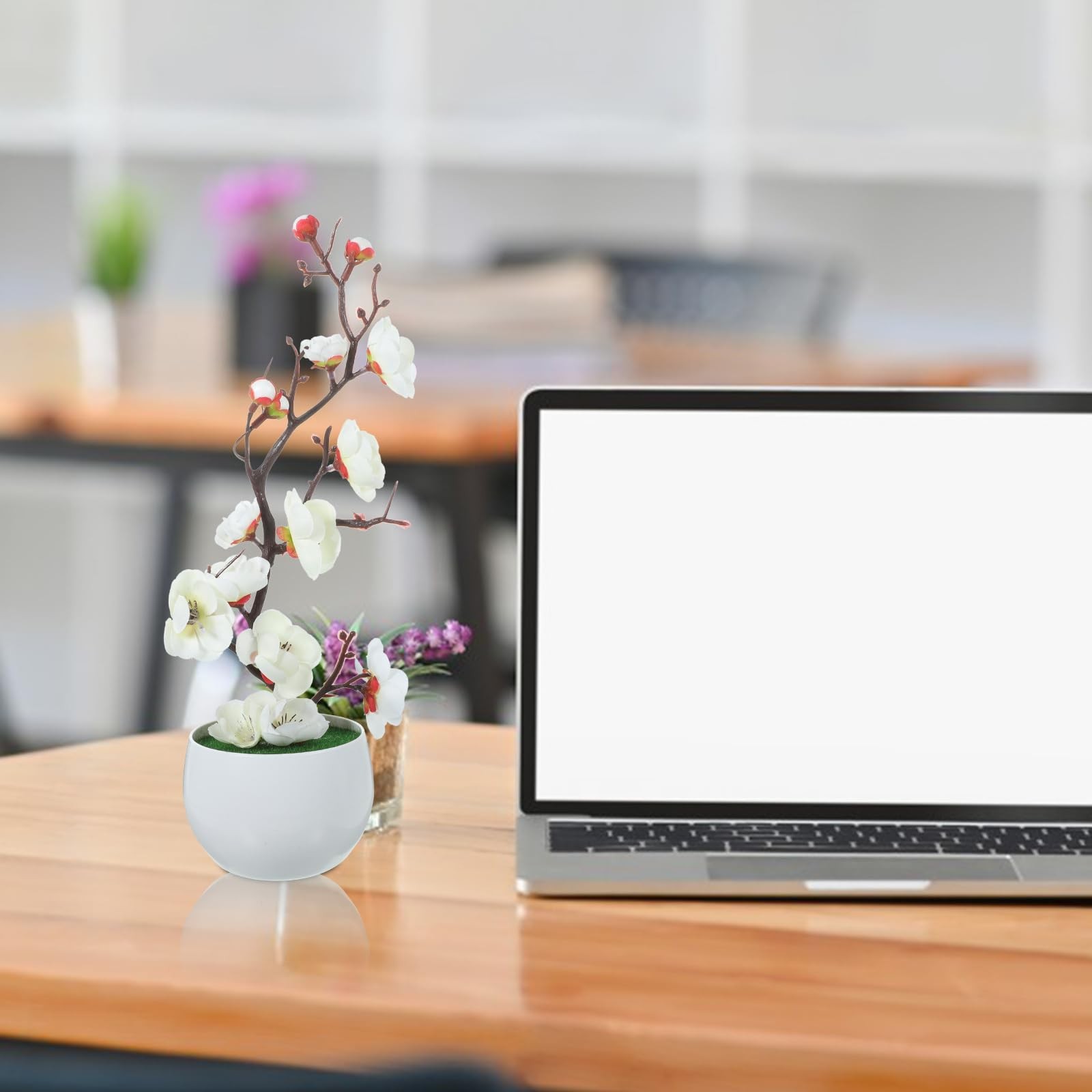 3.35 Inch Simulated Plum Blossom Artificial Potted Flower Faux Bonsai Decor