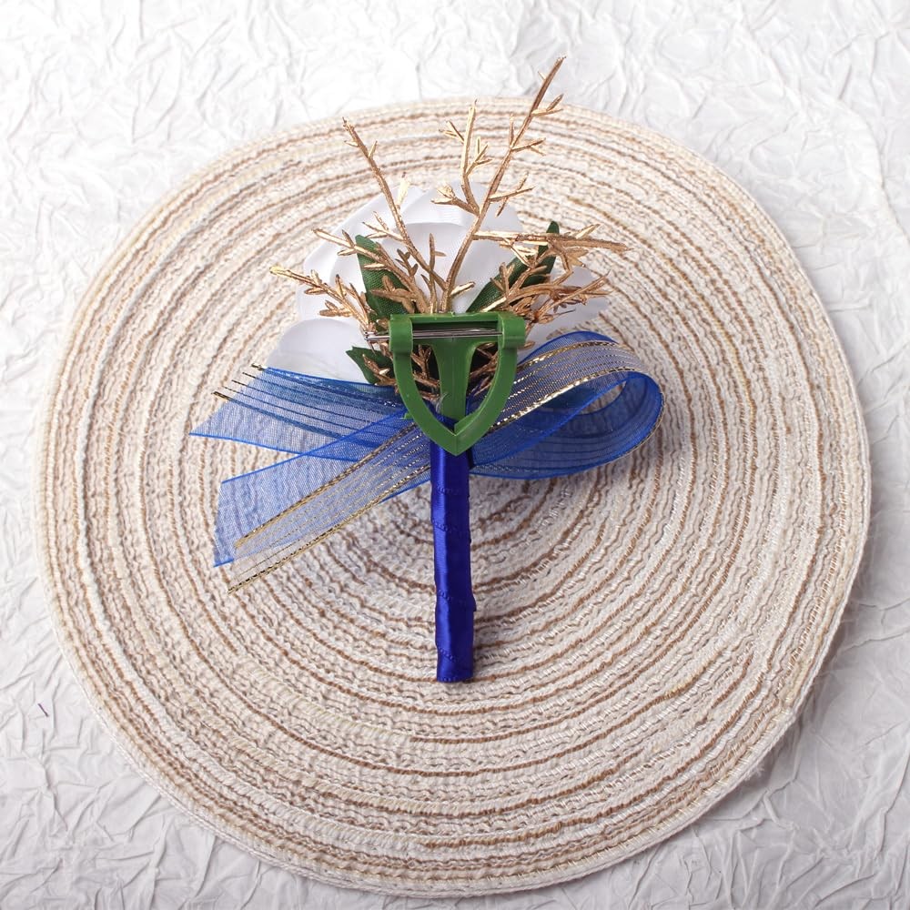 Ivory And Blue Rose Boutonniere For Men Groom Groomsmen Wedding 1 PC