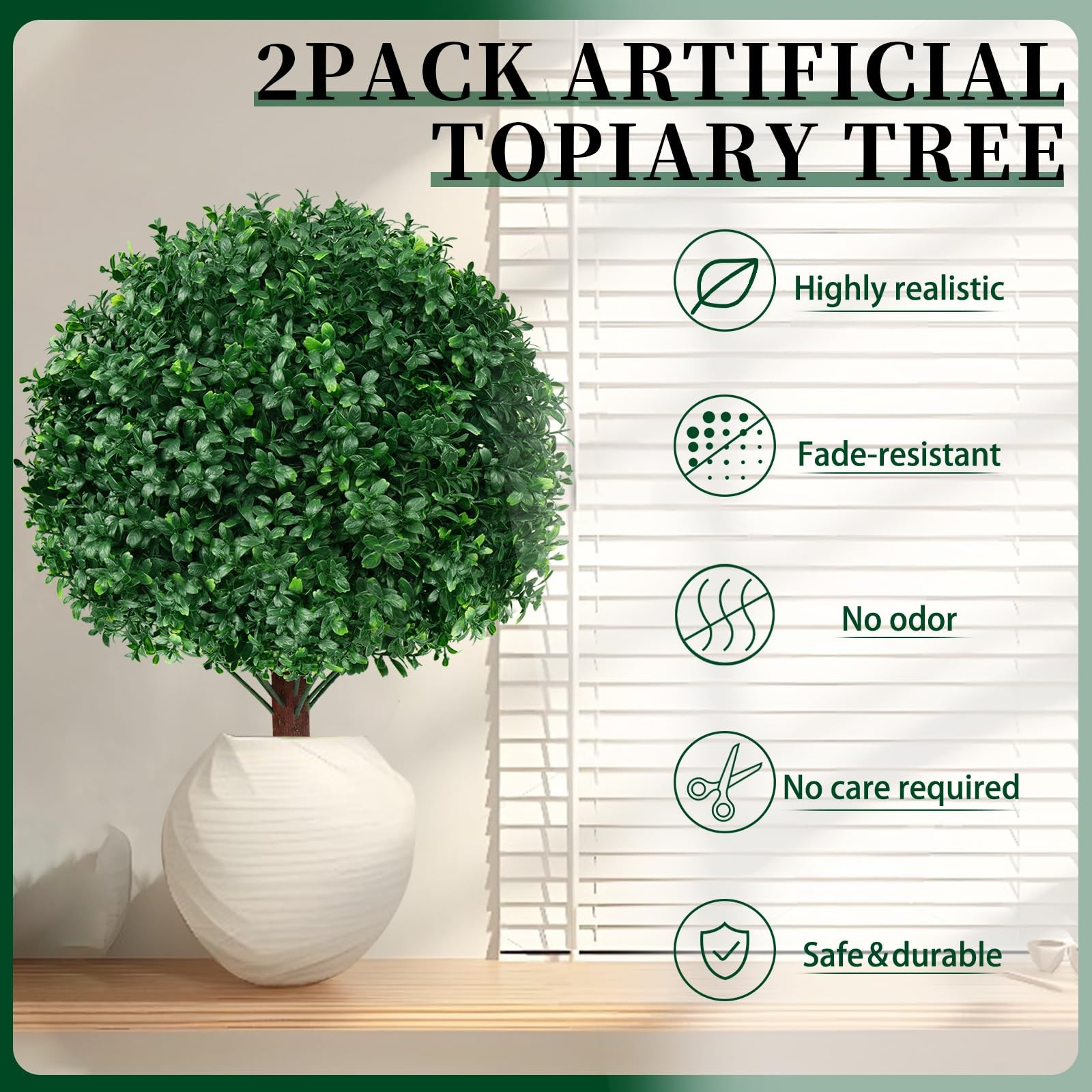 2Pack Artificial Boxwood Topiary Trees, 16” UV Resistant Fake Evergreen Shru…