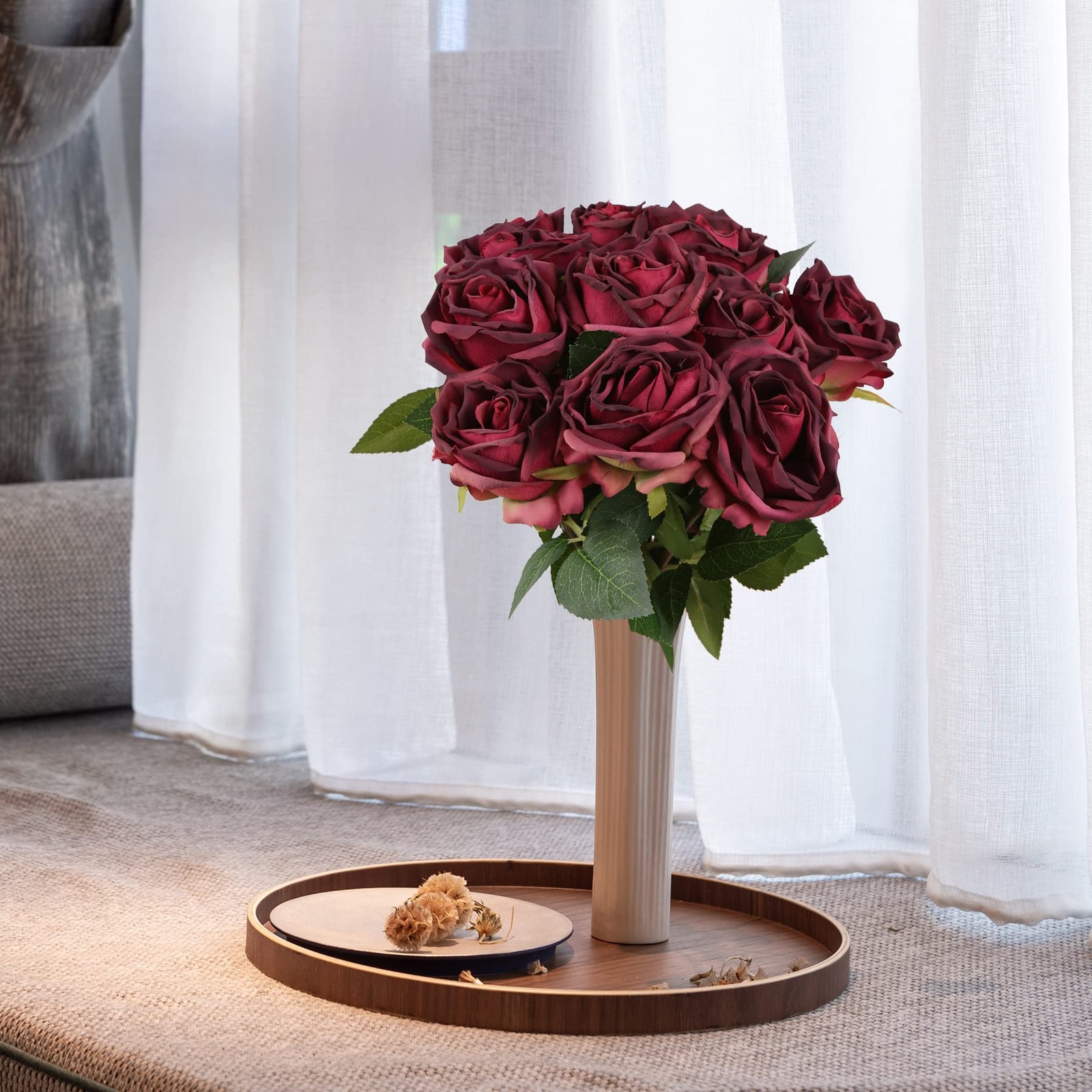 Burgundy Roses Artificial Flowers 12PCS Roses Flowers Heads Dried Silk Flower…