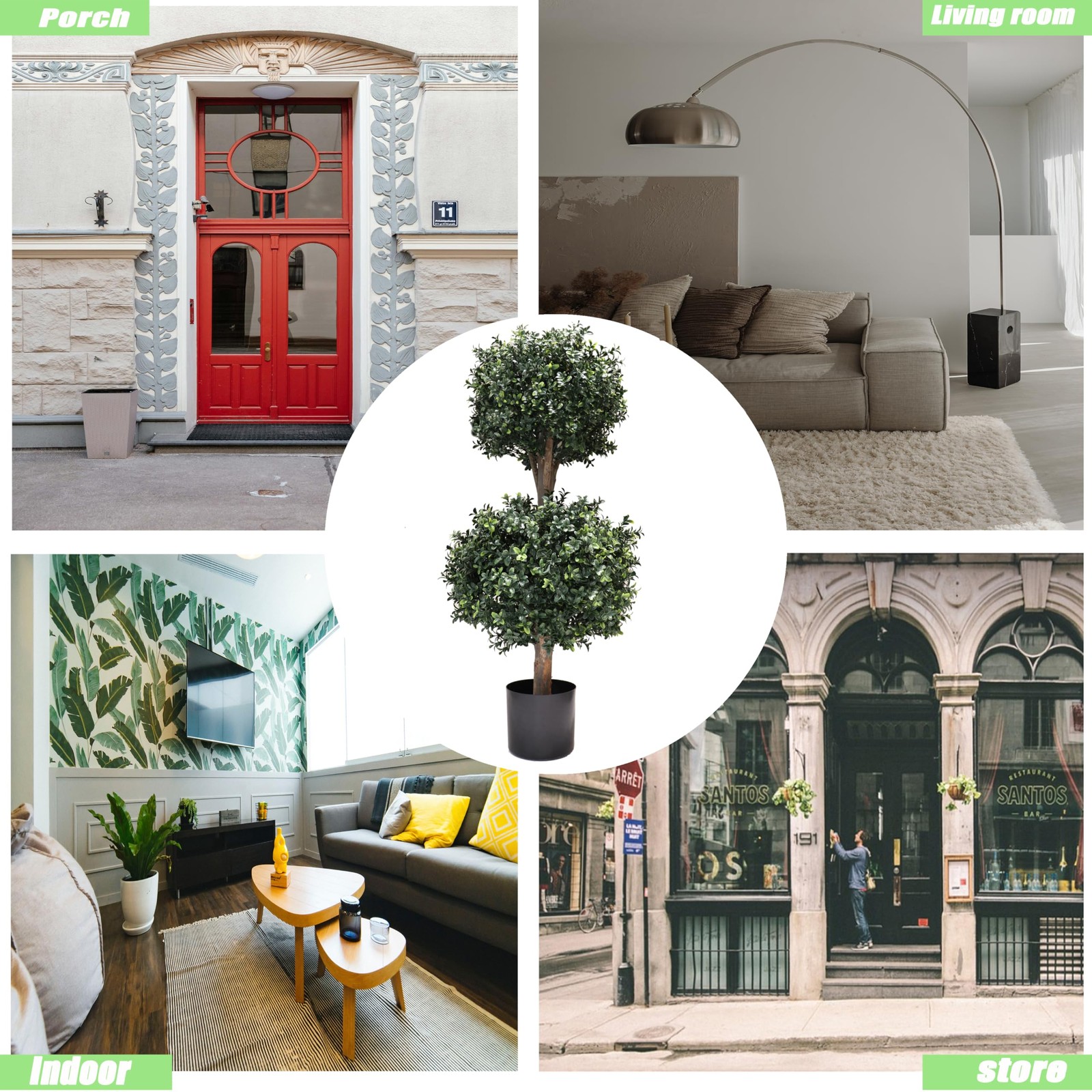 3Ft-35” Artificial Boxwood Double Topiary Trees,2PACK Faux Topiaries Tree Ga…