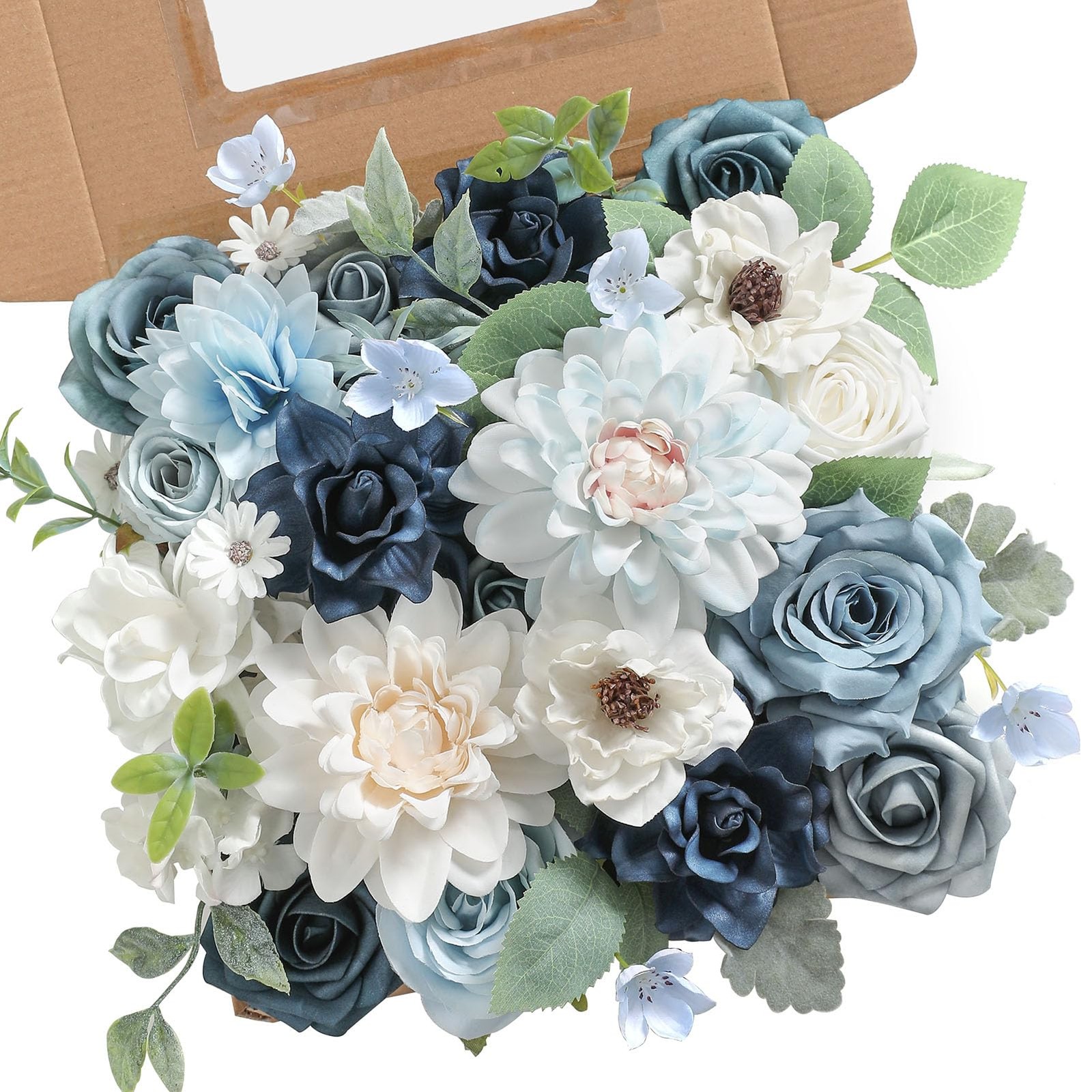 Blue Artificial Flower Combo Box Set Silk Fake Rose For DIY Wedding Bouquet
