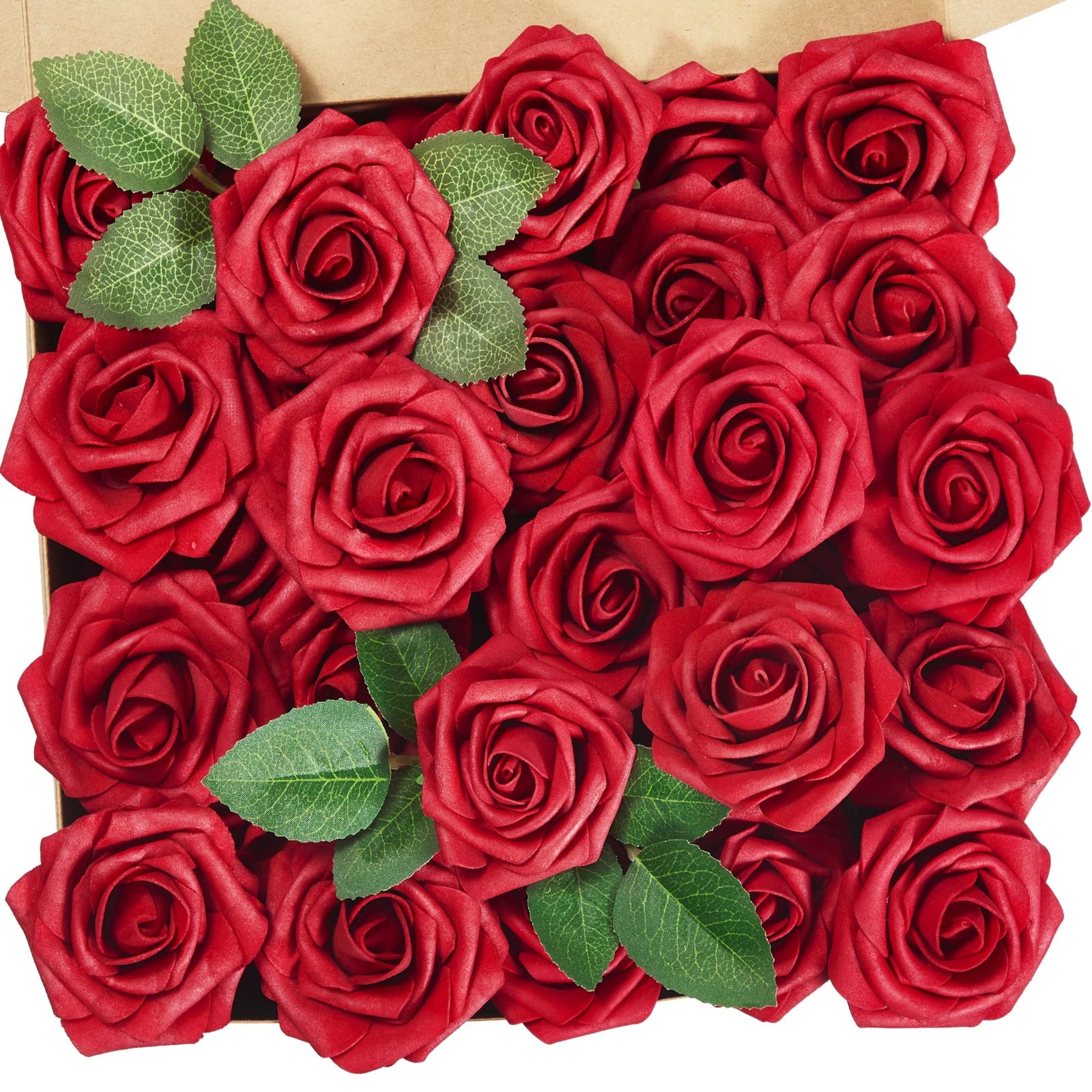 InnoGear Artificial Flowers, 50 Pcs Dark Red Foam Fake Roses Bulk with Stems …