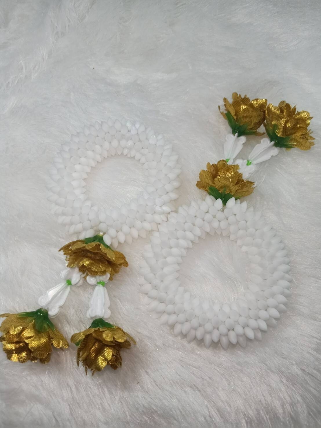 Pair Gold Silver Flower Fabric Plastic Garland Round Malai Jasmine Artificial mi
