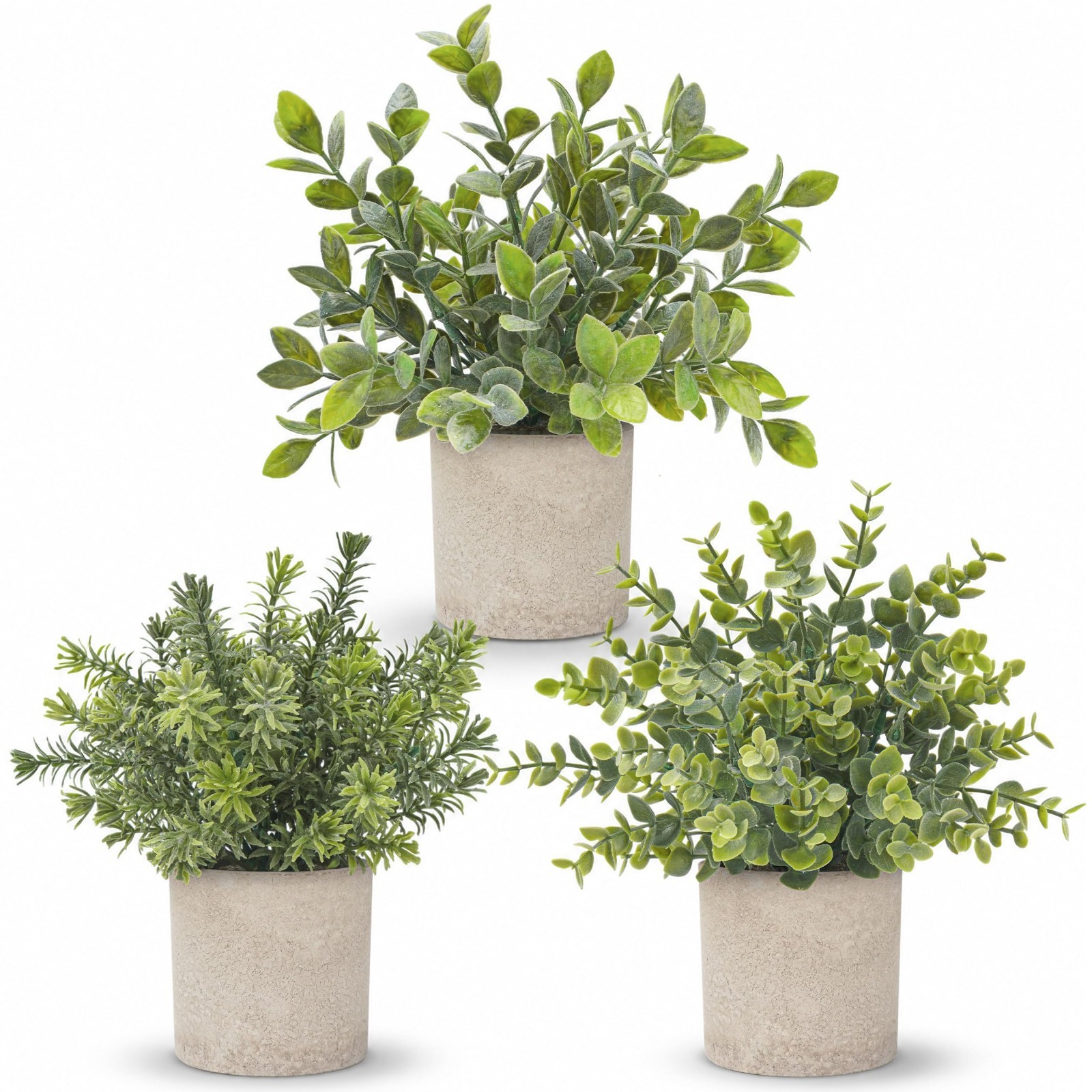 3 Pack Mini Eucalyptus Fake Plants – Artificial Potted Topiaries for Home Decor,