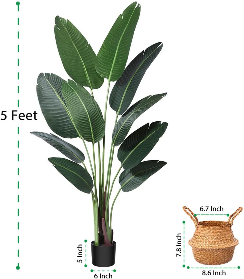 6Ft Artificial Banana Tree Realistic Faux Plant For Indoor Home Decor