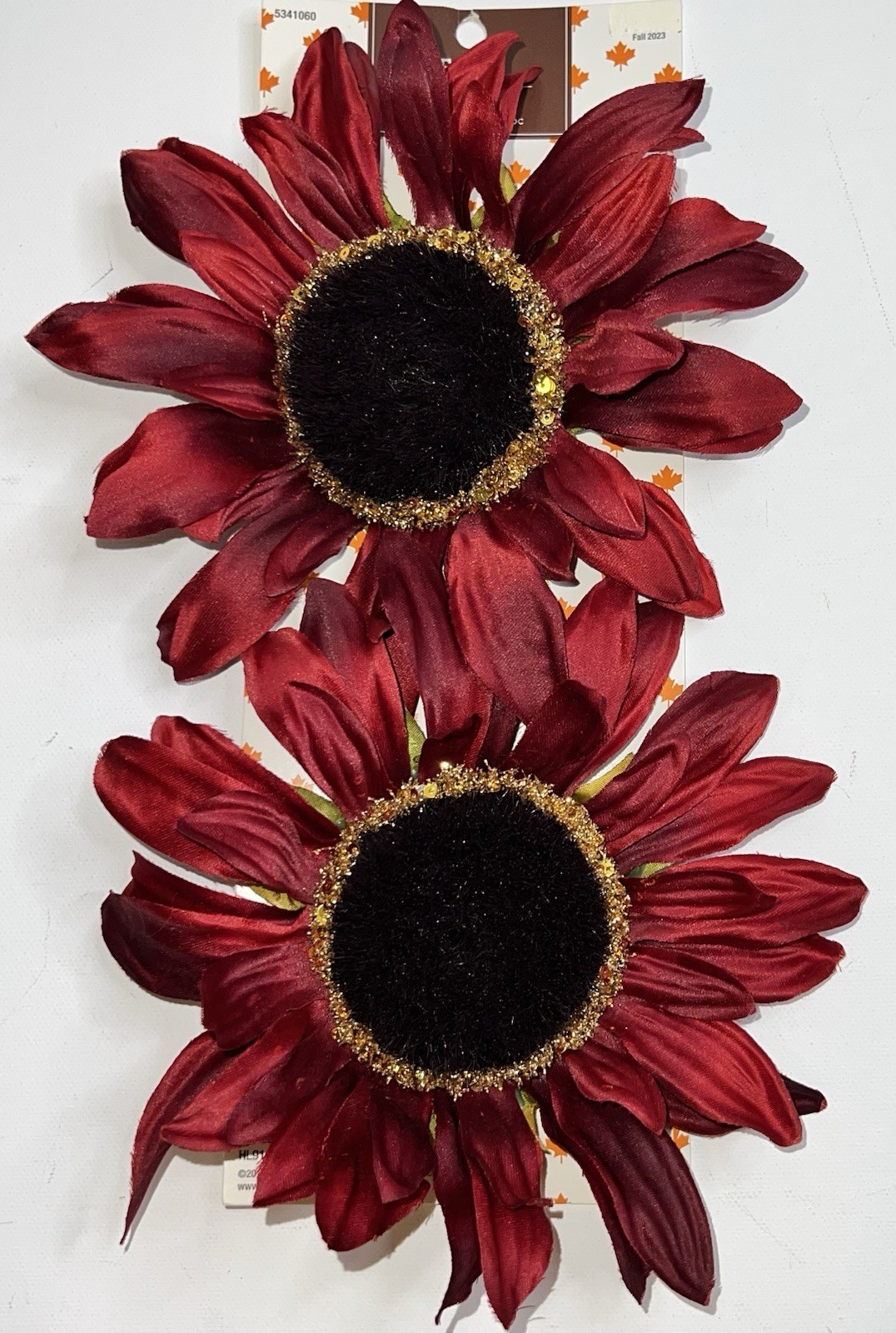 Artificial Sunflower 2pc Fall Flowers Red Clip-on Autumn Decor Ornament NWT NEW