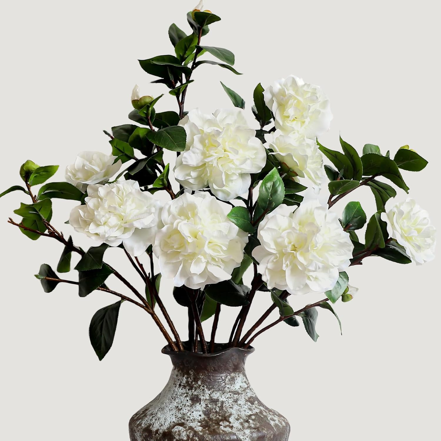 26” Faux White Camellia Flowers – 4Pcs Long Stems for Weddings & Decor