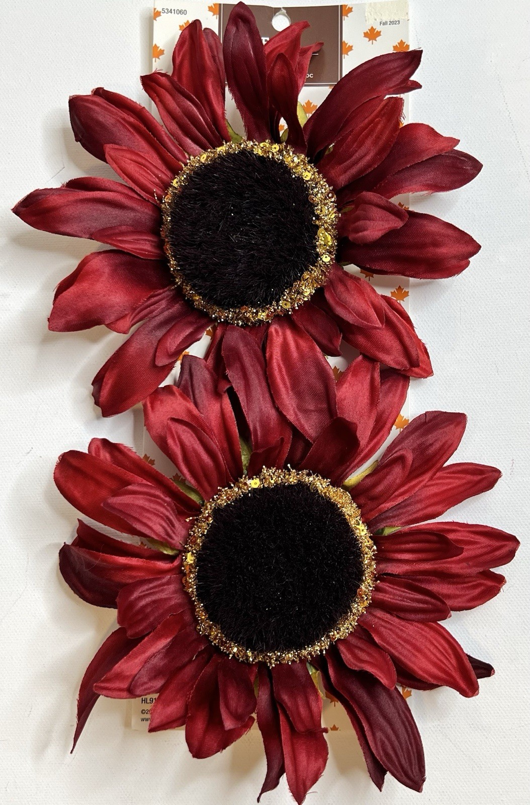 Artificial Sunflower 2pc Fall Flowers Red Clip-on Autumn Decor Ornament NWT NEW