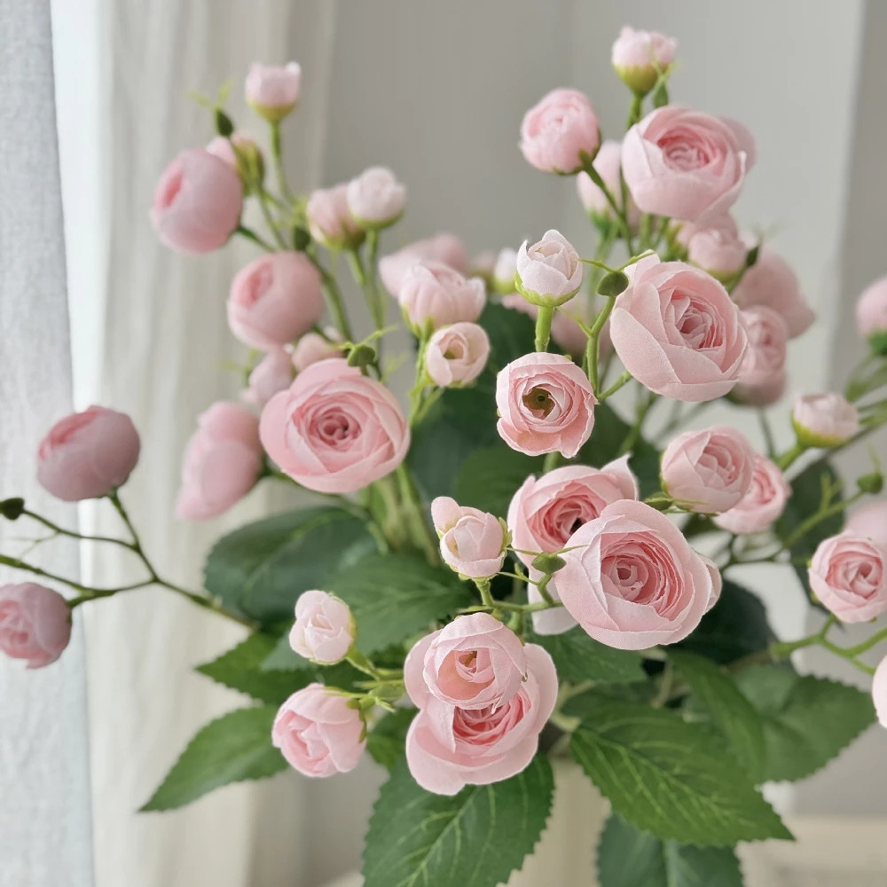 18 Inch 12 Head Artificial Camellia Bud Bouquet Faux Silk Flowers for Home Livin