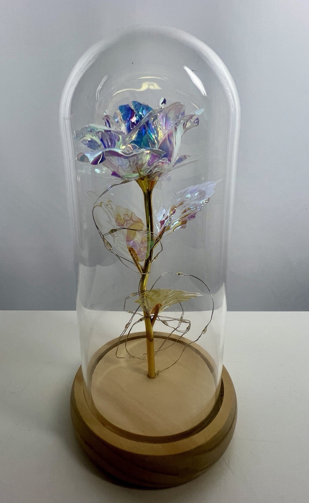 Rose Of Love In Glass Dome /w Led Lighted Rose Wedding Valentine Gifts