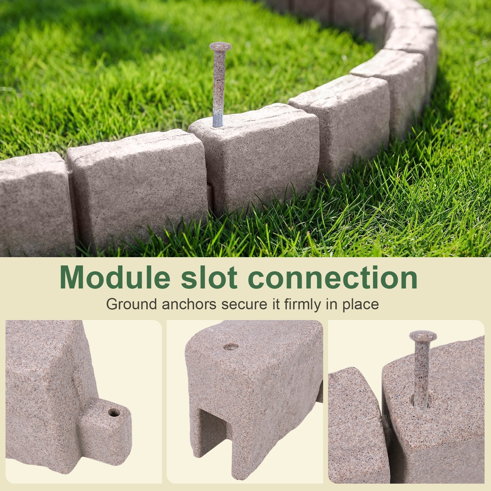 Plastic Garden Lawn Border Garden Edging Border Stone 12pcs for Home Improvement