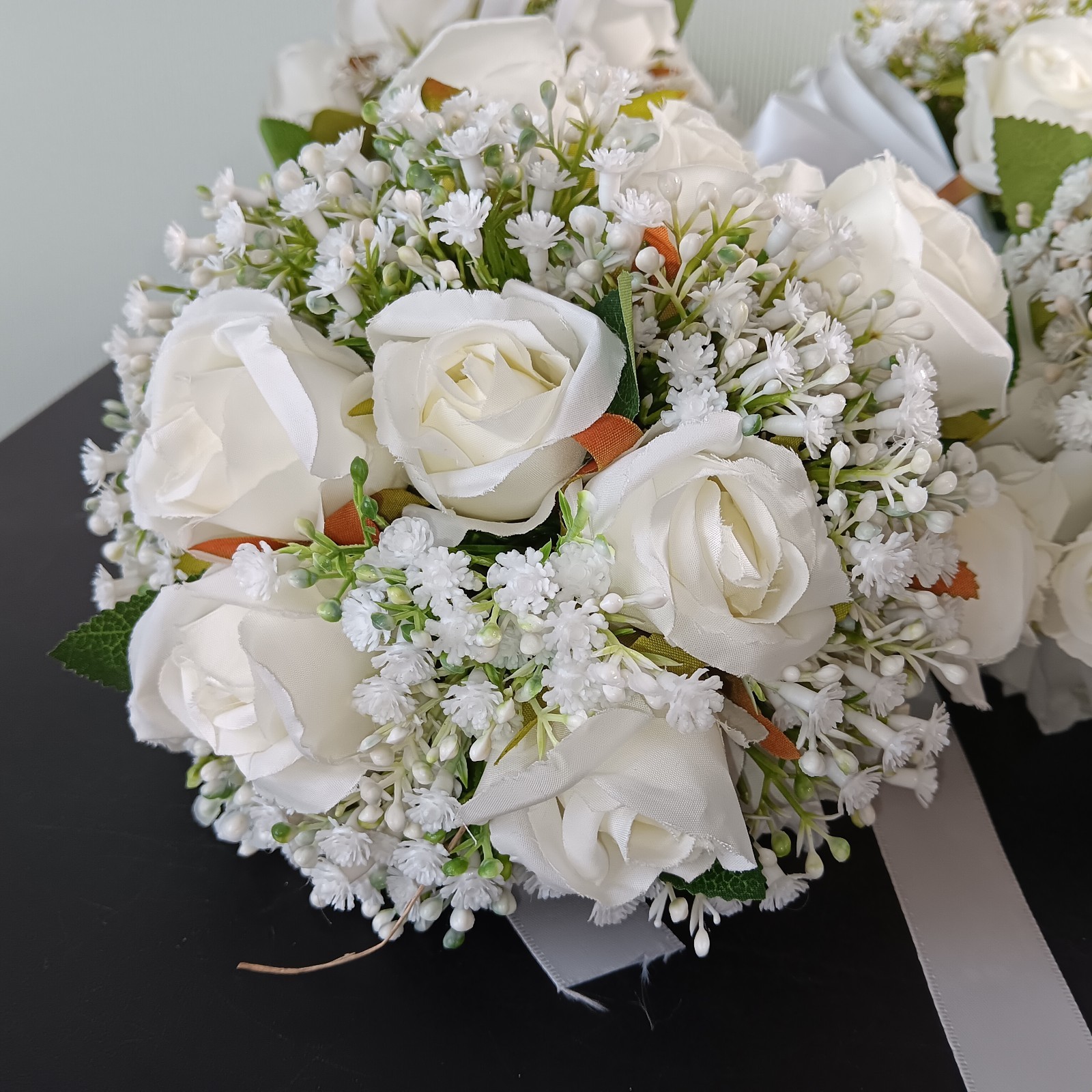 Lot Of 5 (1 Dozen) Artificial White Rose Faux Silk Bridesmaids Bouquets
