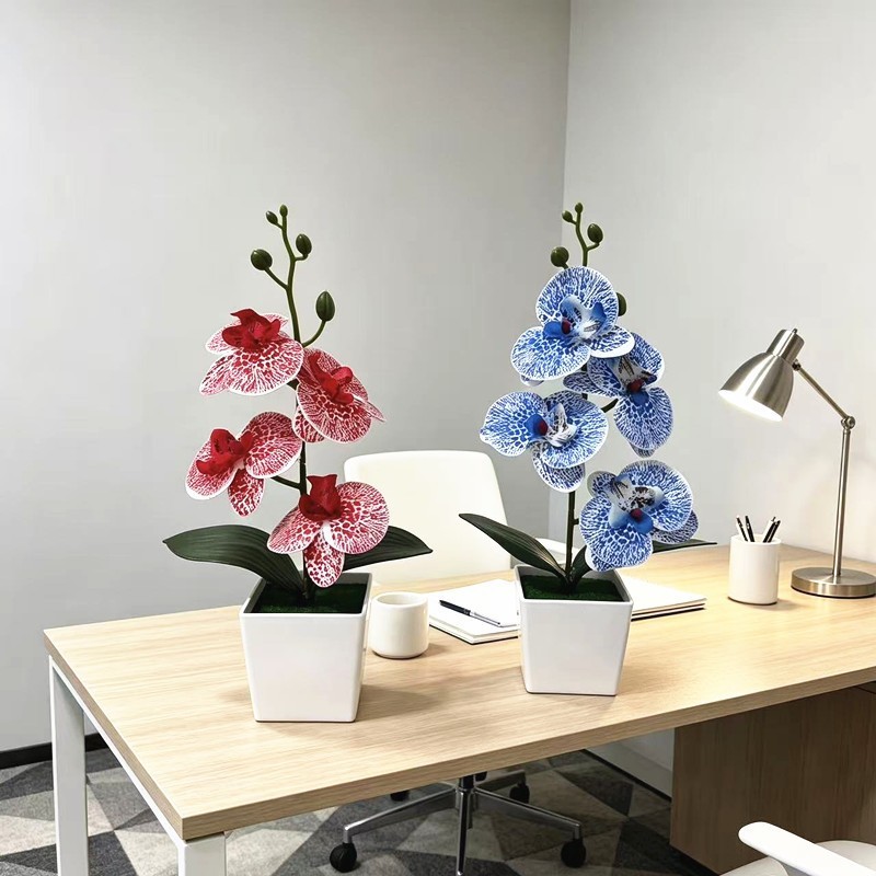 4-Bloom Faux Phalaenopsis Orchid in Trendy White Square Pot for Any Room