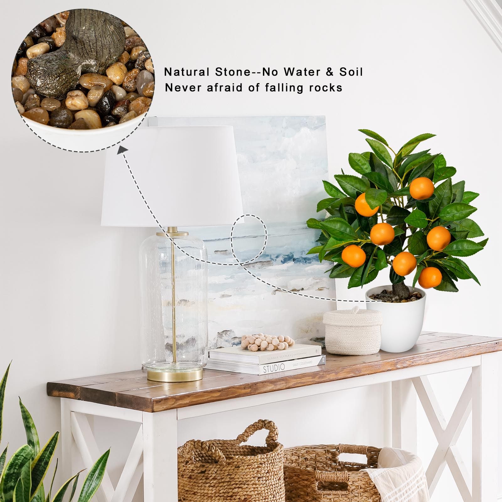 16.1 inches Artificial Potted Fake Orange Tree with White Pot for Home Office