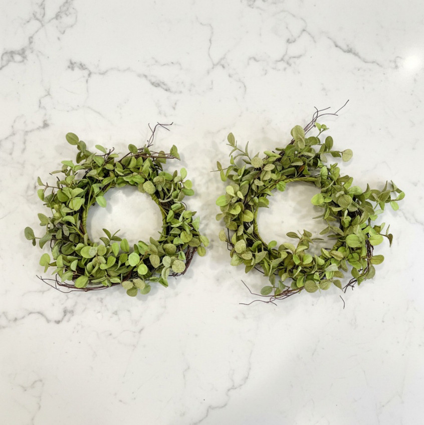 Set of 2 Greenery Wreaths Eucalyptus-Style Leaves Organic Branching Accents 16″W