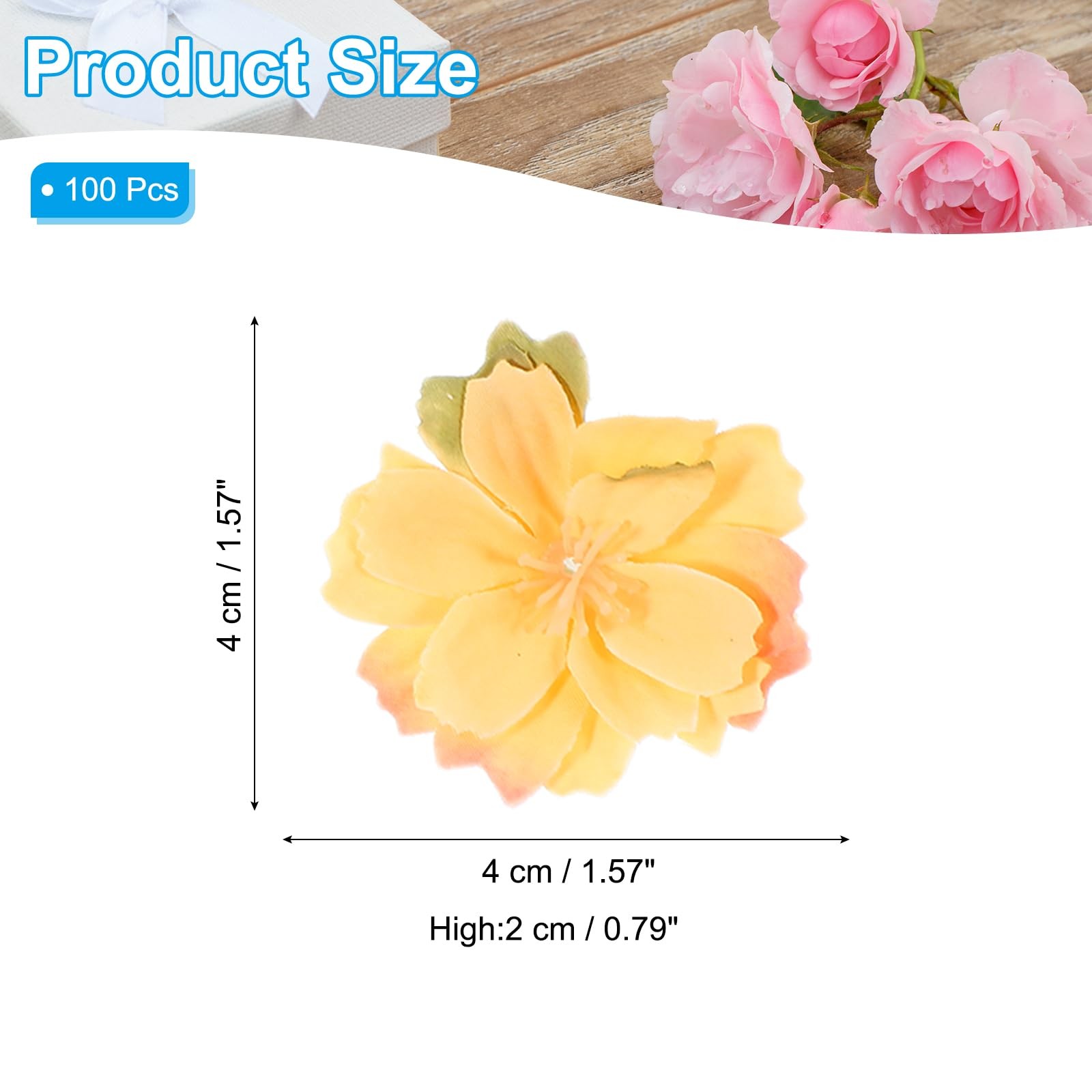 100 Pcs Fake Silk Flower Heads, 1.6 Inch Artificial Cherry Blossom Faux Flowe…