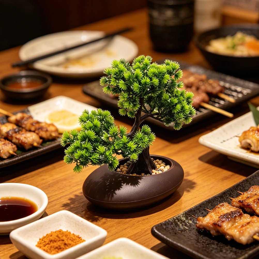 Green Faux Pine Tree Sushi Plate Decoration Japanese Style Bonsai Ornament