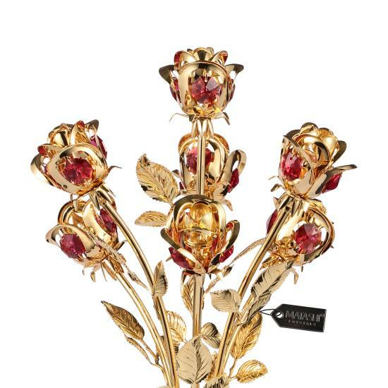 Matashi 24K Gold Dipped Crystal Studded Rose Bouquet in Elegant Vase w/ Crystals