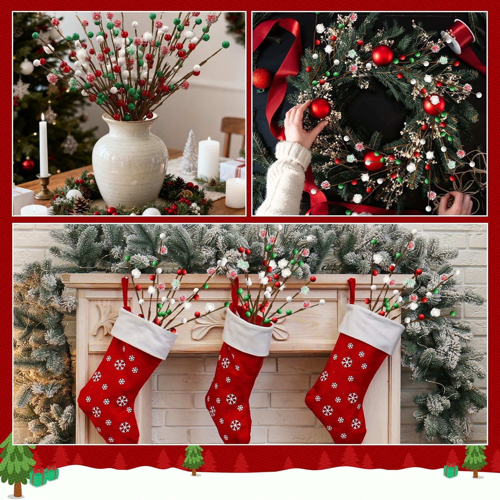 12 PCS Christmas Tree Picks Decorations,Red Green White Artificial Branches w…
