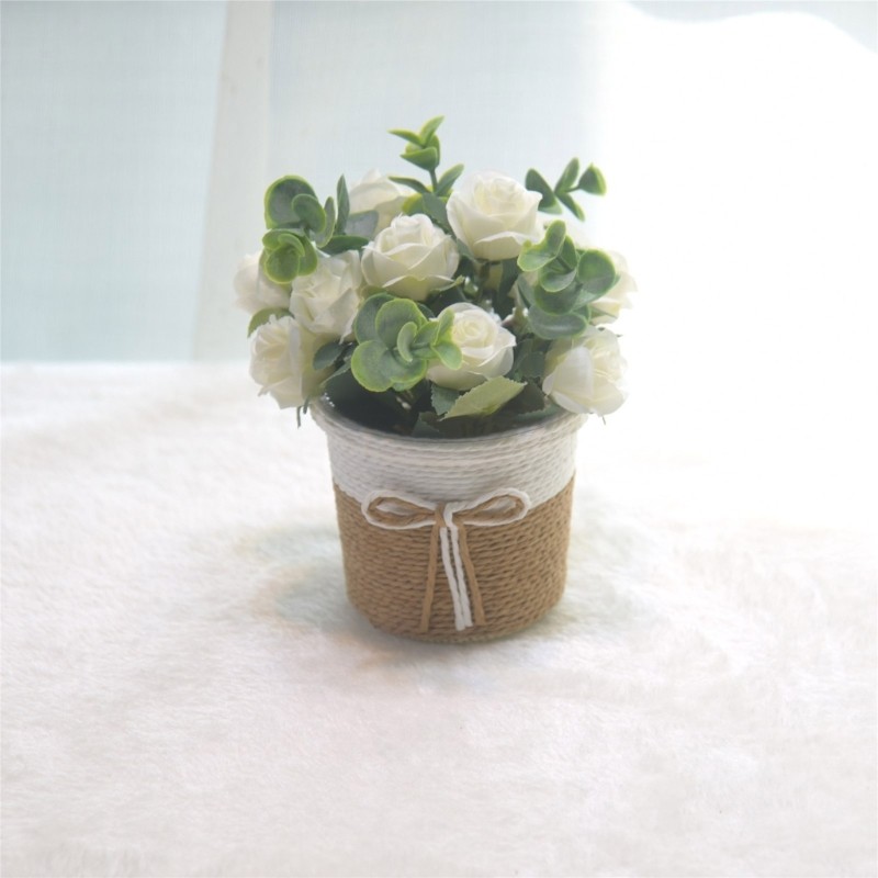 Faux Flower Arrangements in Vase Potted Plant for Table or Book Shelf Display