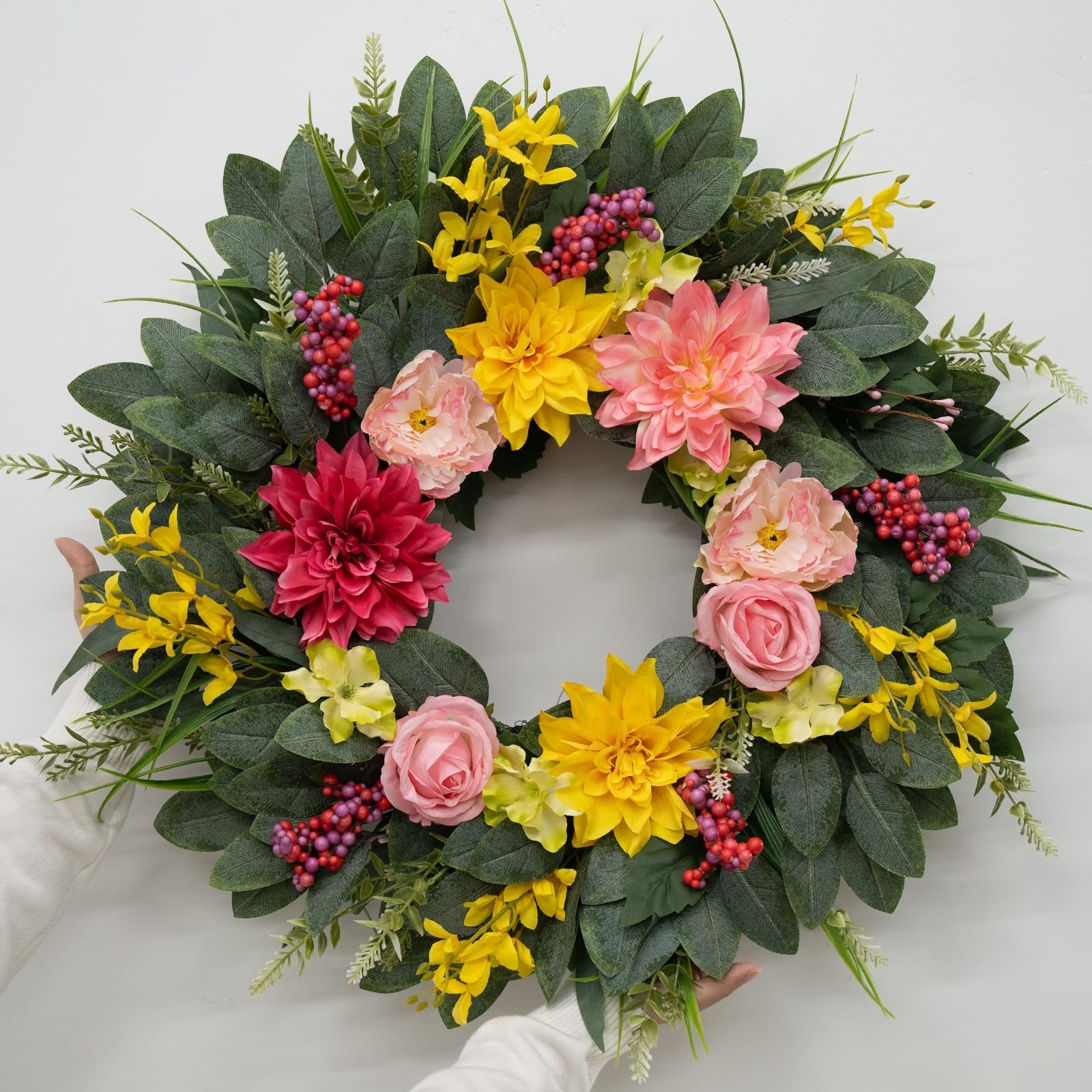 24″ Eucalyptus Wreath with Sunflowers & Daisies – All Season Door Decor, Indoor/