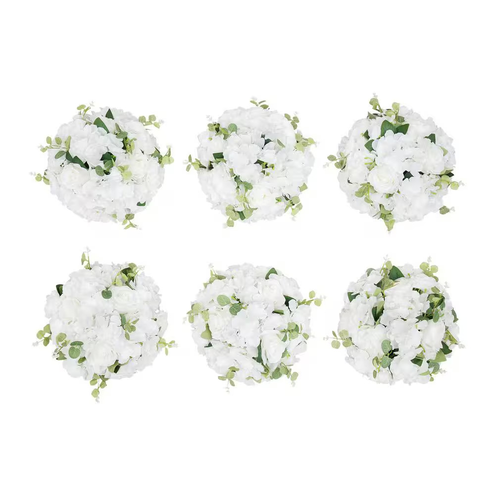 7.48 In. White Indoor Artificial Silk Hydrangeas Roses Wedding Party Birthday Ta