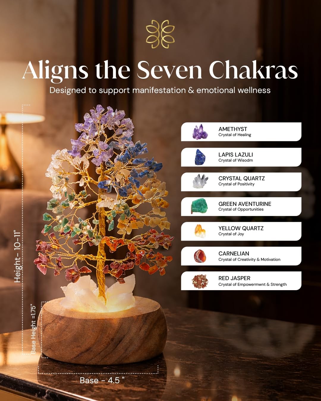 7 Chakra Crystal Tree of Life with LED Light, Handcrafted Gemstone Bonsai wit…
