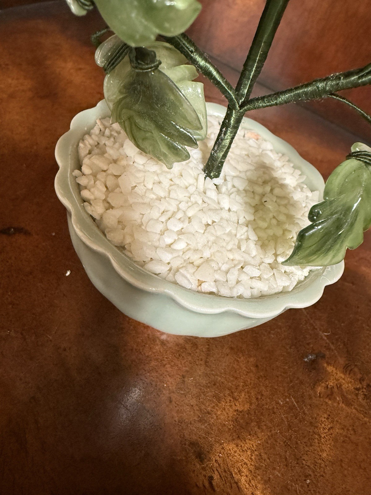 Vintage Adjustable Floral Arrangement Plastic Flowers Jade Style Leaves Porc Pla