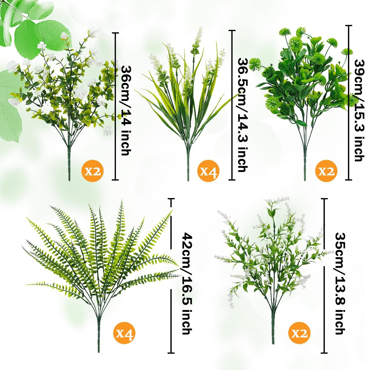 14 Bundles 5 Styles Fake Plants UV Resistant Artificial Outdoor Plant Boston Fer