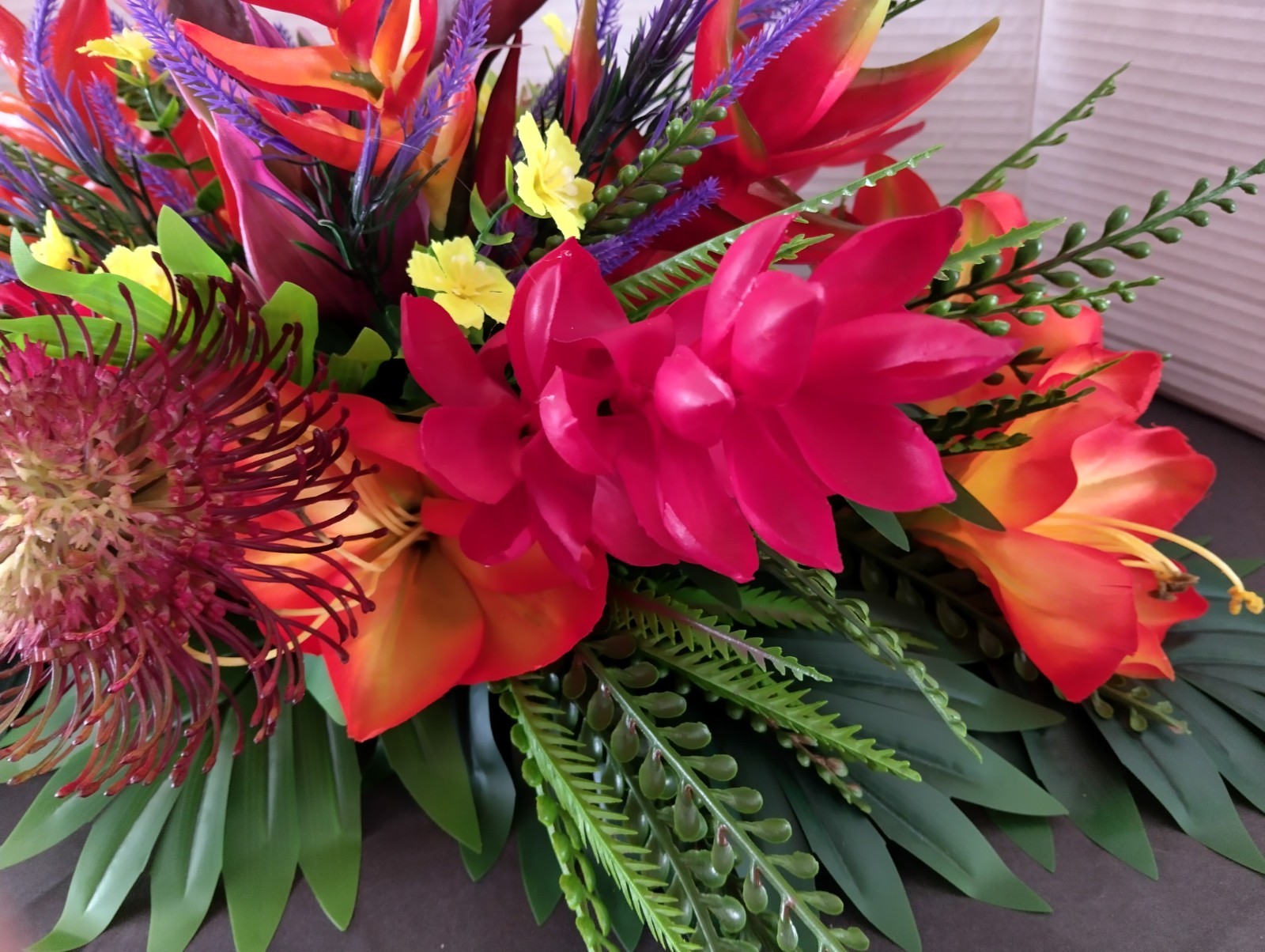 Tropical Table Centerpiece (with purple flowers)