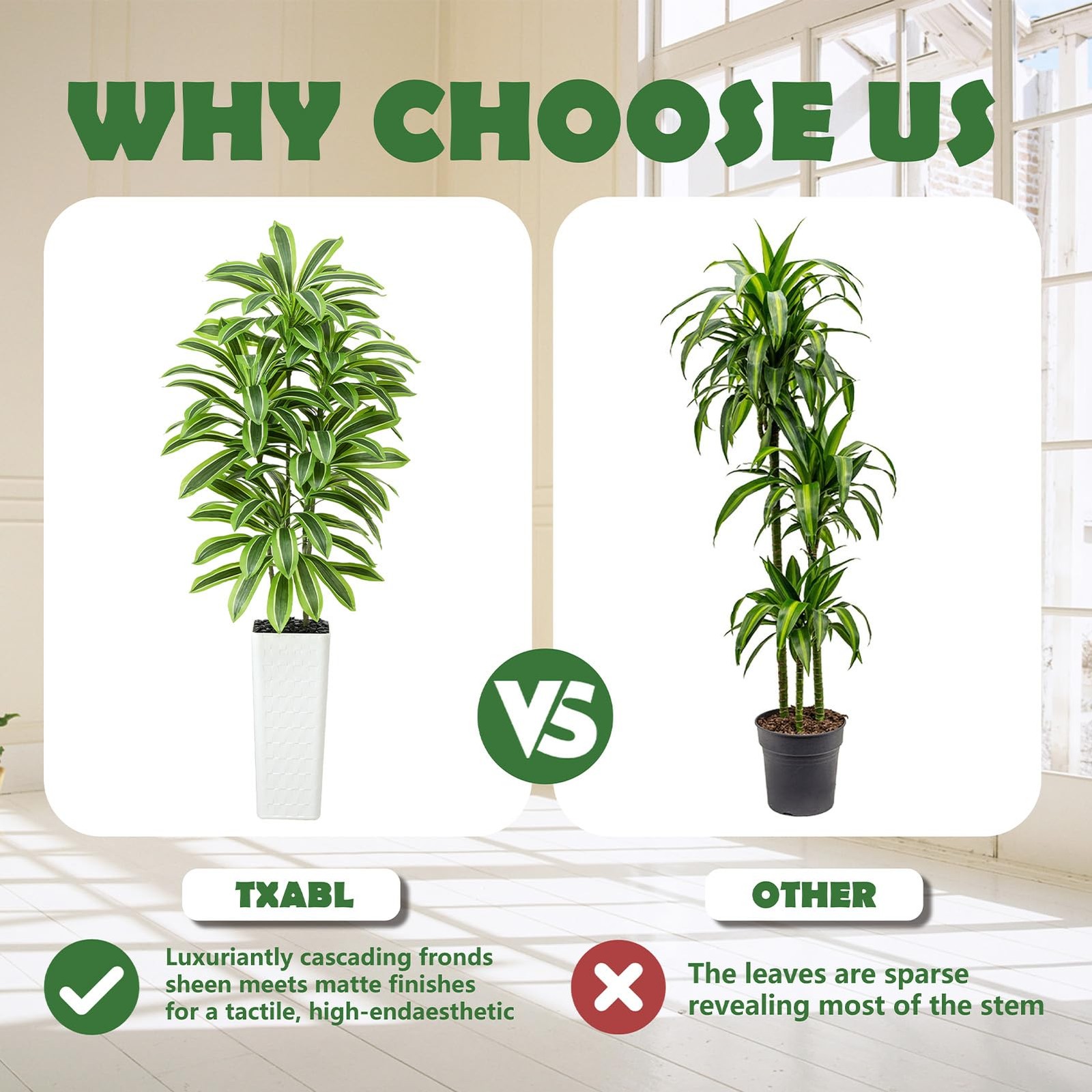 Artificial Yellow Dracaena Tree Indoor, 7FT Tall Fake Floor Plants with White…