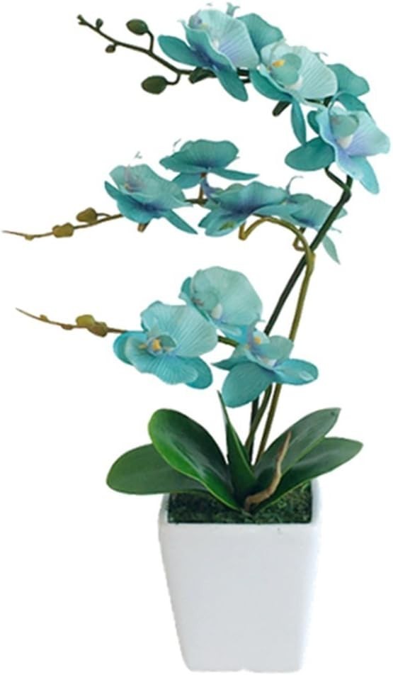 Realistic 15″ Fake Orchid Plant in Ceramic Pot – Golden Blue=