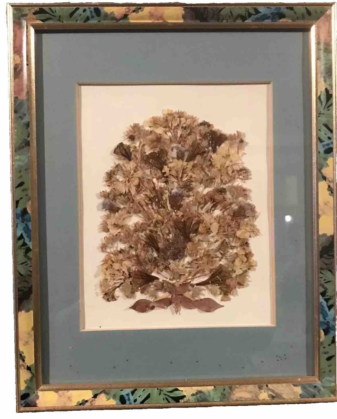 Vintage Handmade Dried Flowers Artwork Matted Floral Design Frame W/Glass EUC