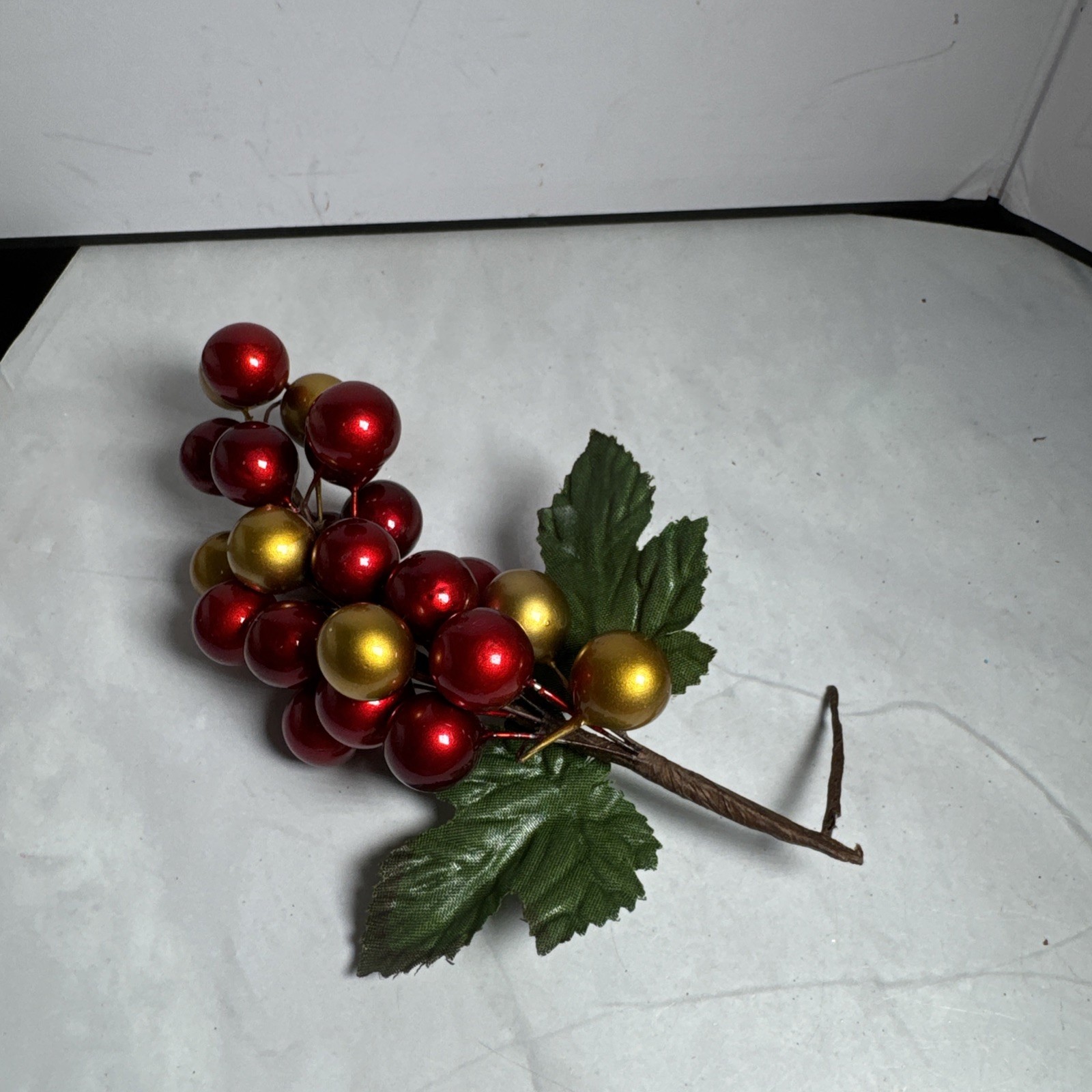 Red And Gold Holly Berry Stem and 4 Pine Cones Individual.