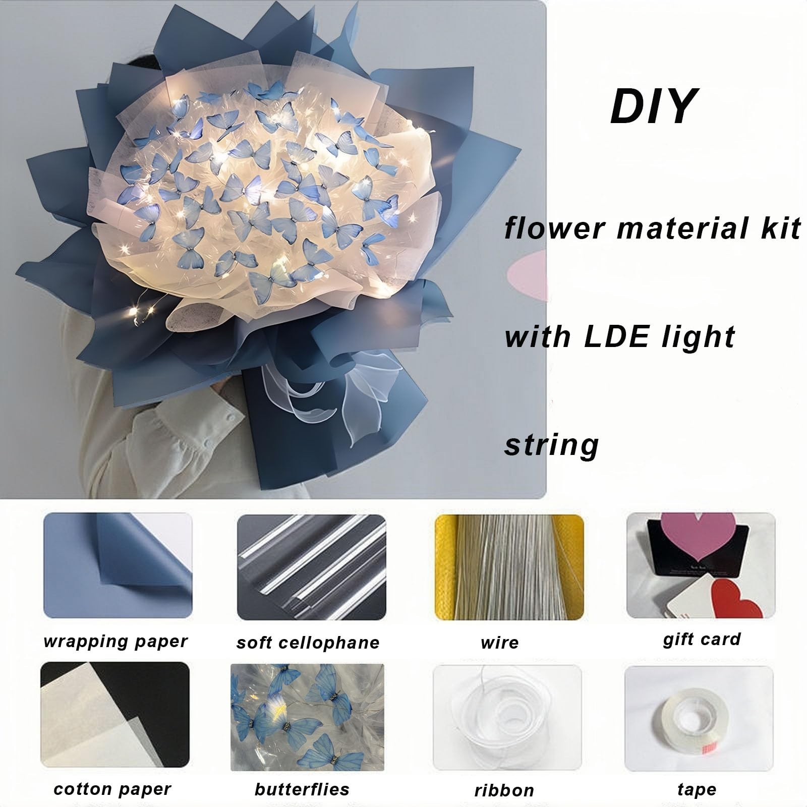 DIY Butterfly Bouquet,33pcs with LED String Lights,Artificial Flower Bouquet,…
