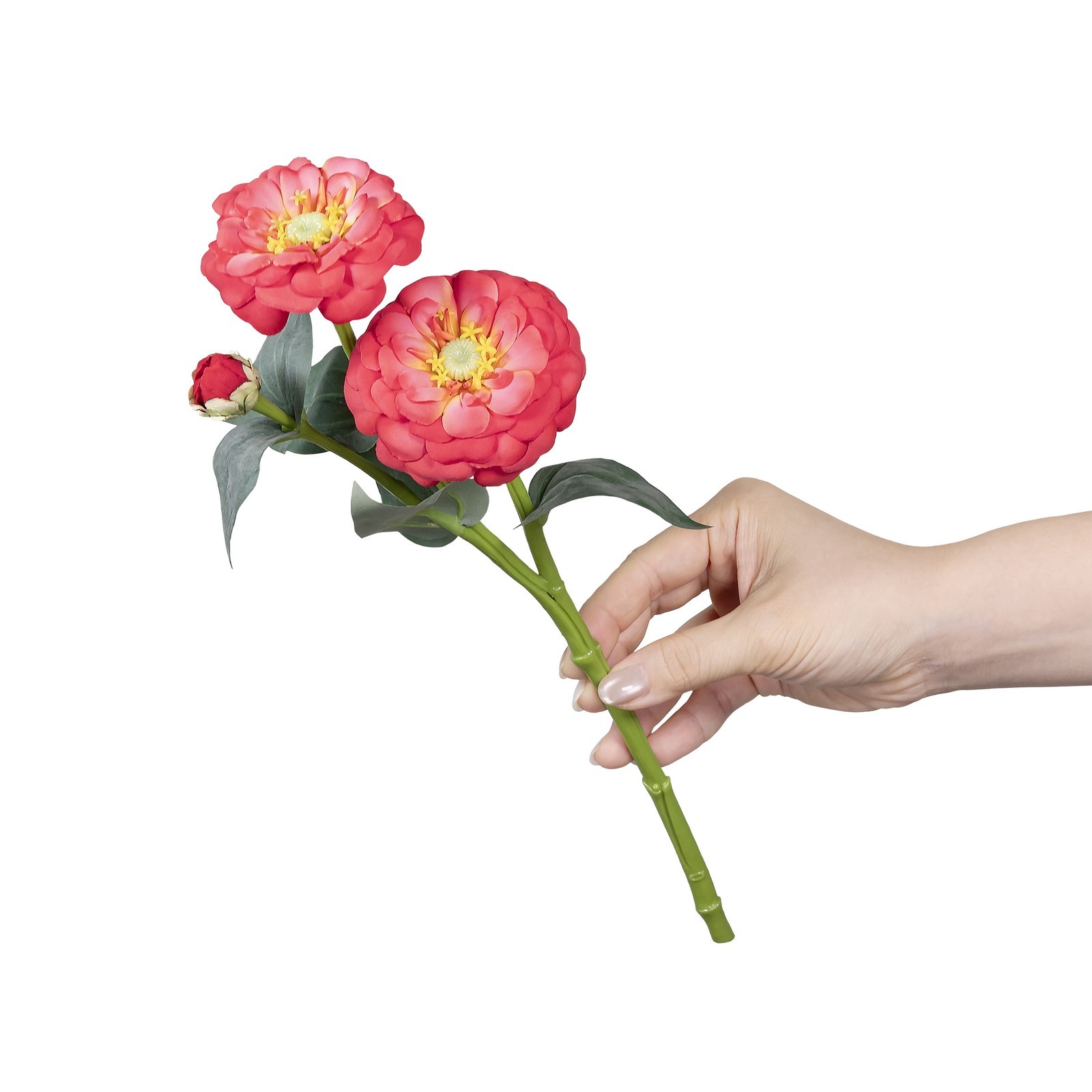 3 pack 13-inch Artificial Silk Coral Zinnia Short Stem Indoor Use
