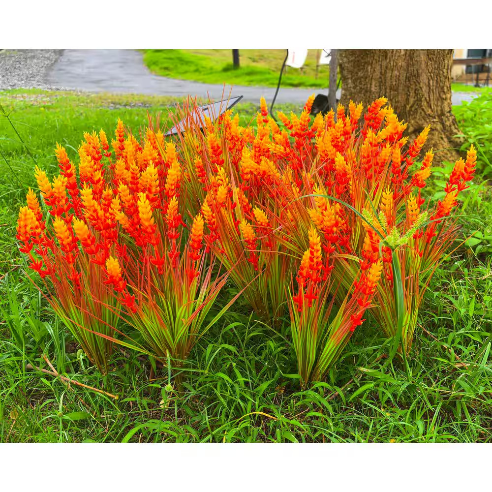 5 In. H Orange Artificial Mums Flowers 20-Piece UV Resistant Outdoor Fake Plants