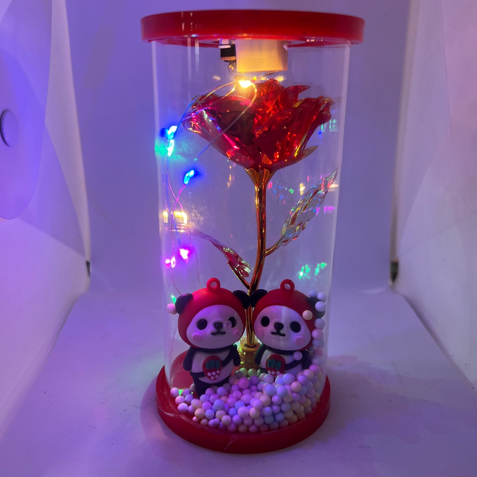 LOVE RED ROSE IN DOME LED LIGHT ROMANTIC GIFT FOR LOVED ONES BEST ONE