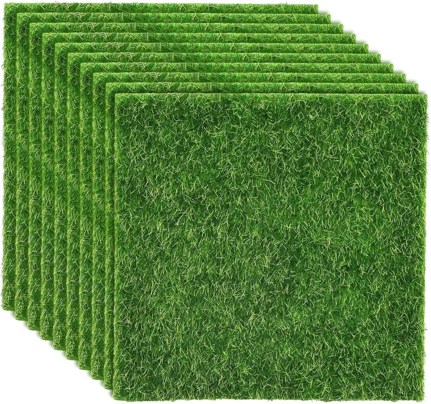 10 Packs 6″ x 6″ Fake Grass Decor, Artificial Grass for Crafts, Fairy Garden …