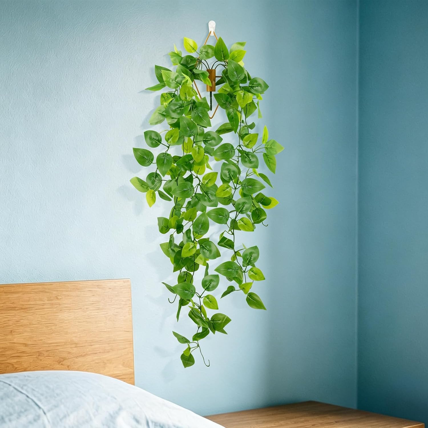2 Pack Artificial Hanging Plants with Wall Planter, Faux Pothos Vines Fake Hangi