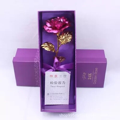 24k Gold Foil Collectible Rose Flower Unique Gift (Pink)